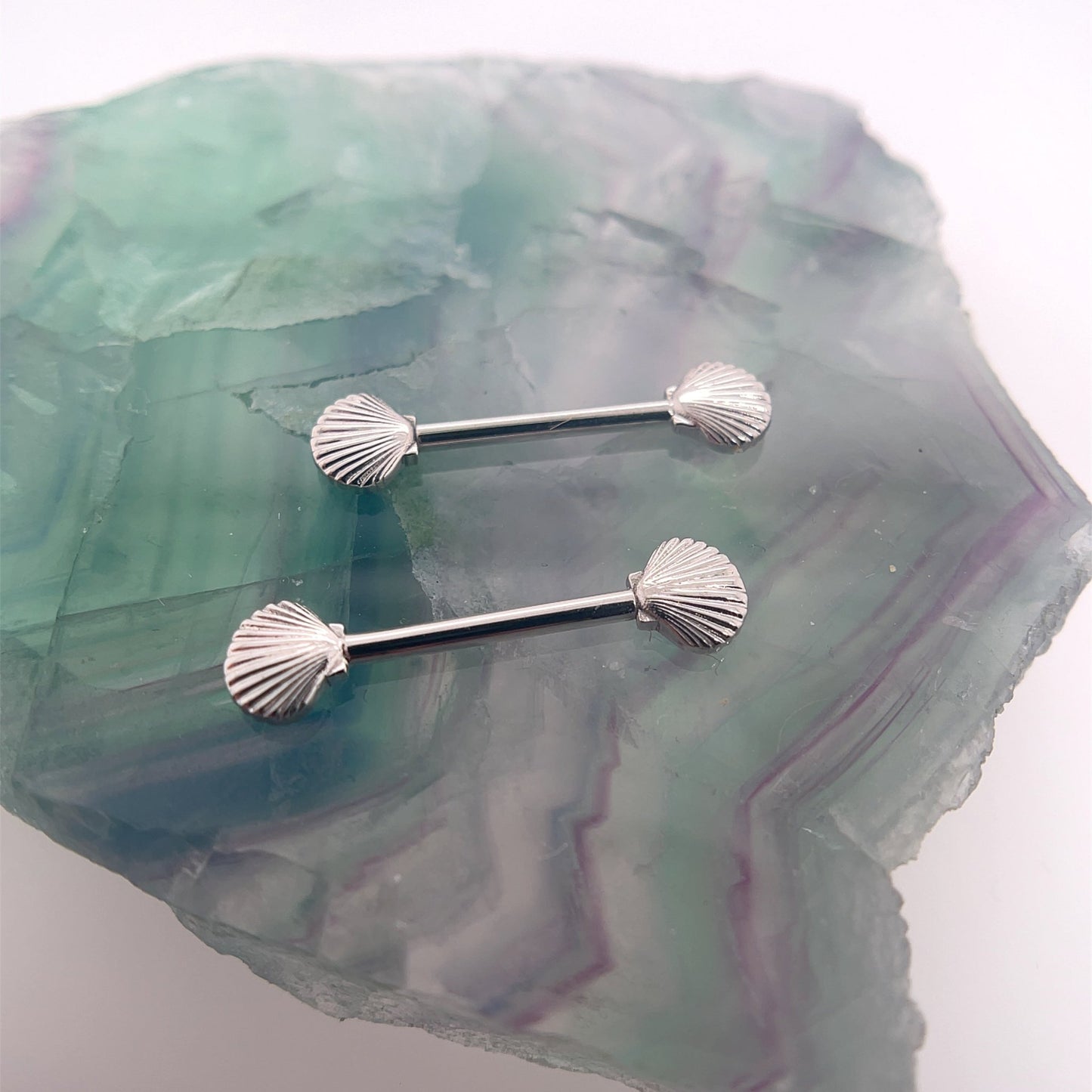 Scallop Shell Nipple Barbell Pair - Agave in Bloom