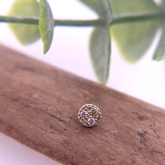 Threaded 3 Gem Pave Circle - 4mm - Agave in Bloom