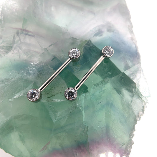 Titanium Bezel Set Nipple Barbell Pair - Agave in Bloom