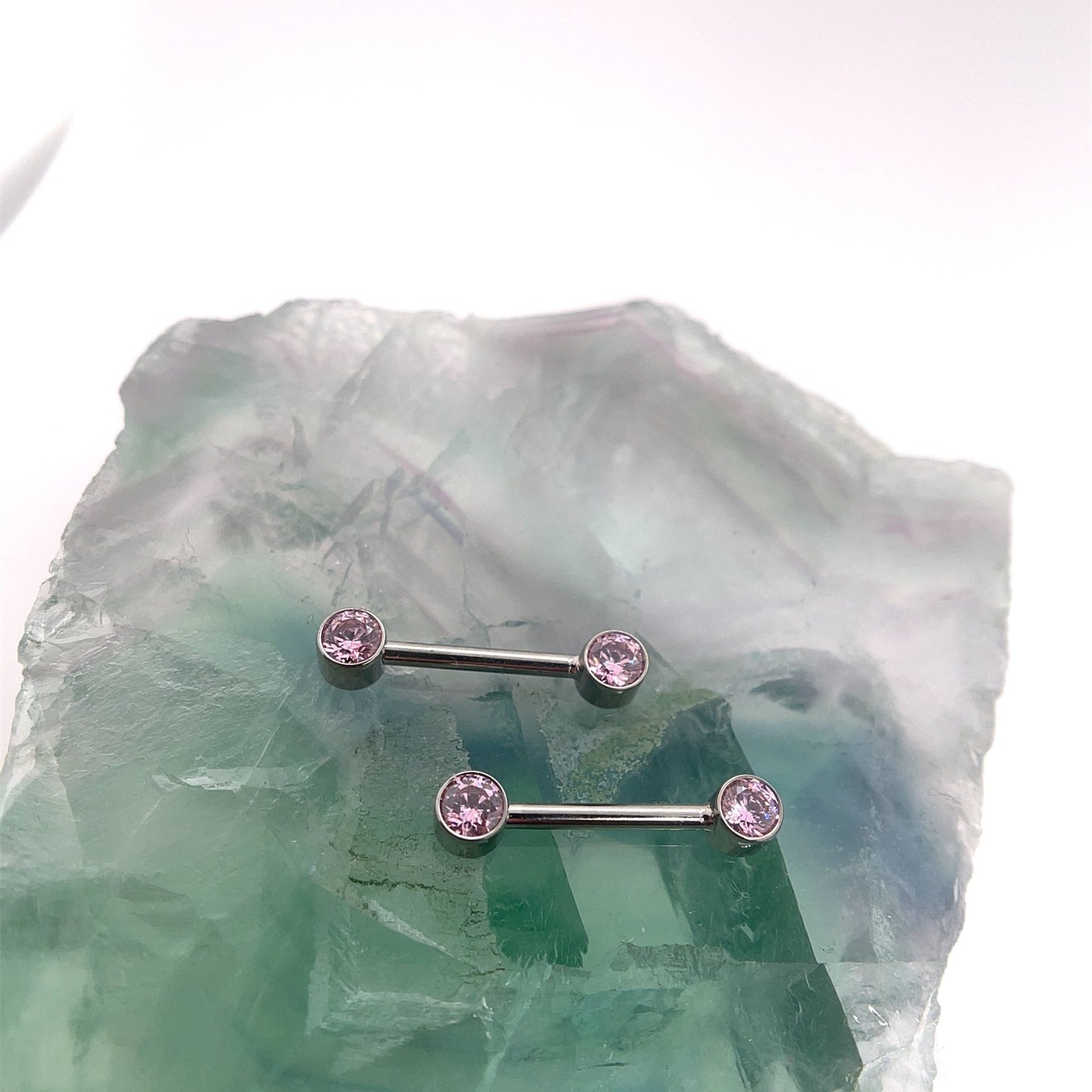 Titanium Bezel Set Nipple Barbell Pair - Agave in Bloom