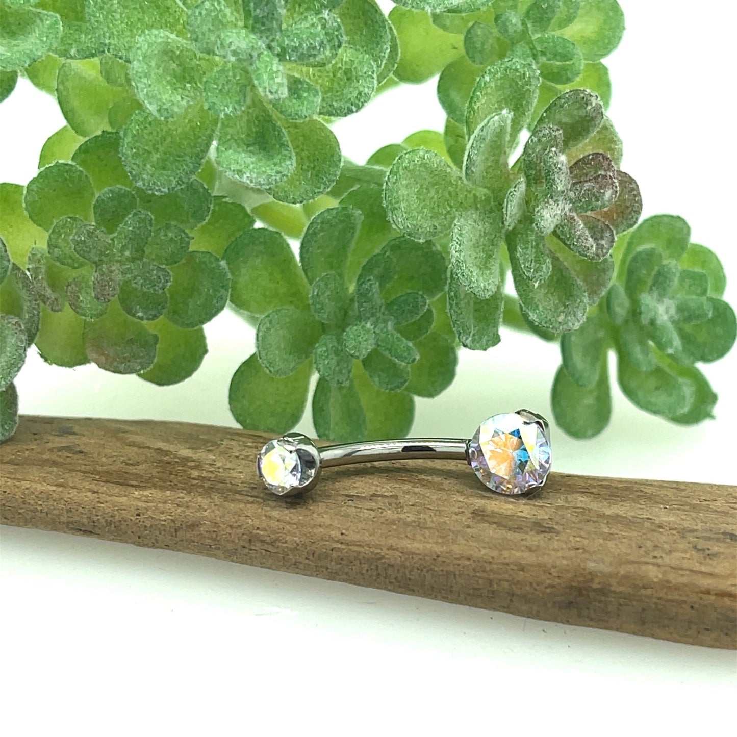 Titanium Round Gem Navel Curve - Agave in Bloom