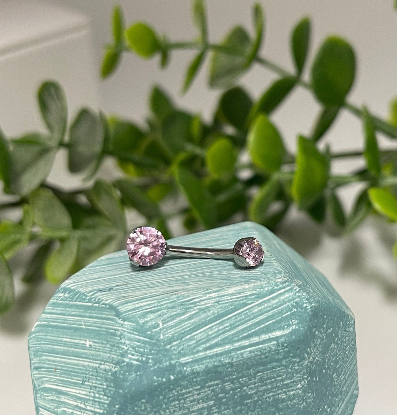 Titanium Round Gem Navel Curve - Agave in Bloom