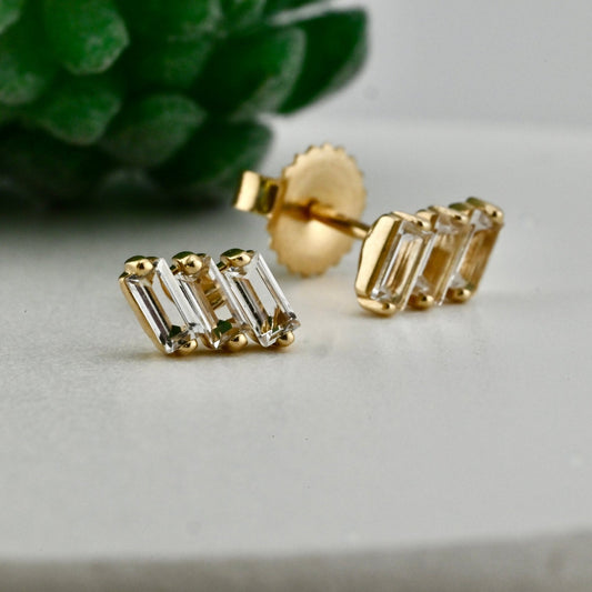 Triple Baguette Simple Stud Earrings - Pair - Agave in Bloom