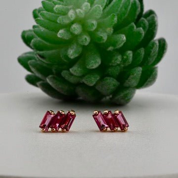 Triple Baguette Simple Stud Earrings - Pair - Agave in Bloom