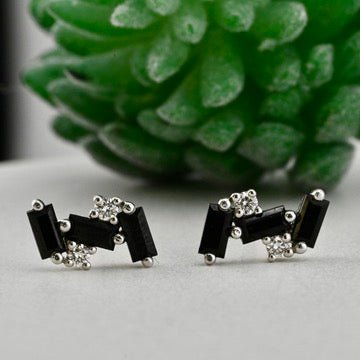 Triple Baguette Stud Earrings with Diamond Accents - Pair - Agave in Bloom