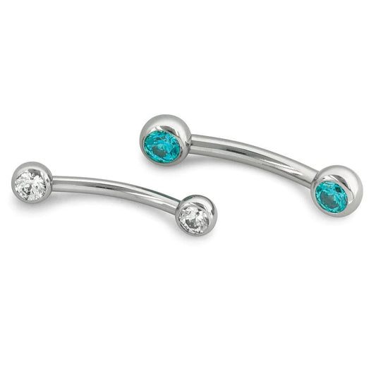 Titanium Curved Barbell with Gem Ends - Threadless