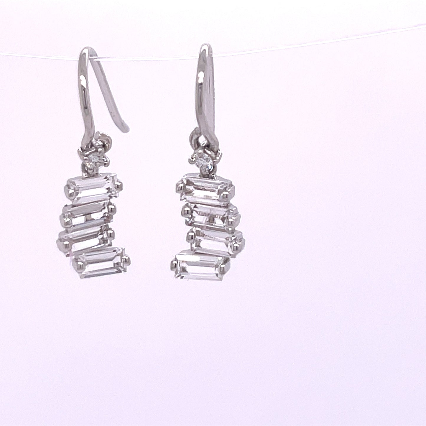 Fireworks White Topaz Baguette Earrings with Diamond Accents - Pair